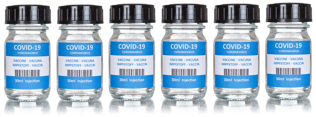Coronavirus Vaccine bottle Corona Virus COVID-19 Covid vaccines isolated on white