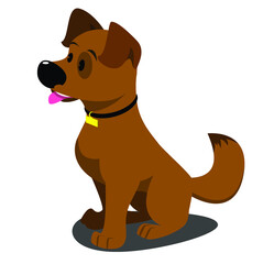 A cheerful dog in a collar stands on his paws. The character of the dog on a white background. Stoke vector illustration