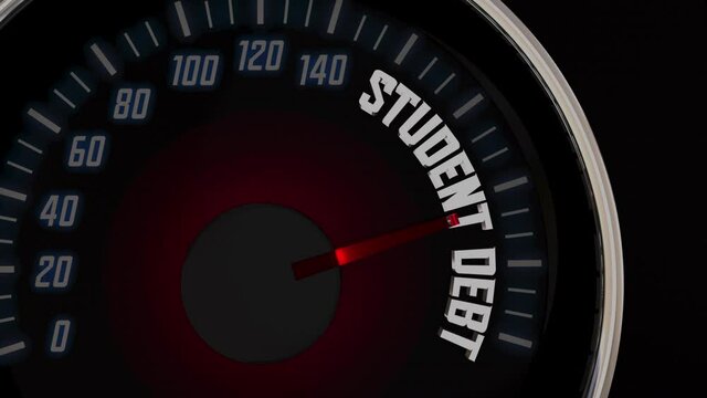 Student Debt Loan Obligation Rising Interest Rate Speedometer 3d Animation