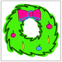 Doodle icons set in New Year and Christmas style. Drawn by hand. Color and black-and-white drawings. Elements for postcards, banners, festive website design. Vector isolated images.