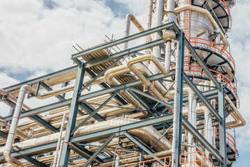 Industrial zone,The equipment of oil refining,Close-up of industrial pipelines of an oil-refinery plant,Detail of oil pipeline with valves in large oil refinery.