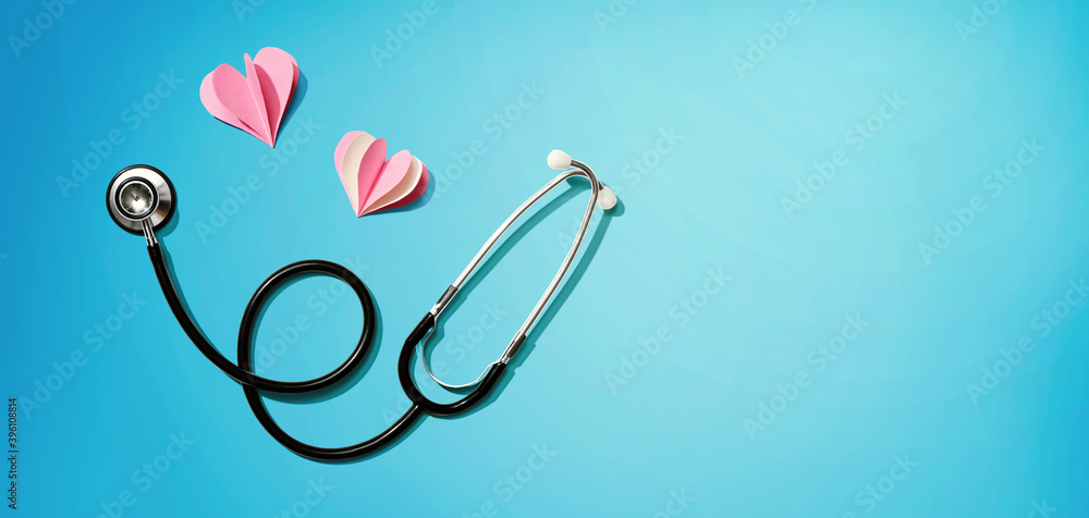 Wall mural Medical worker appreciation theme with hearts and a stethoscope - Wall murals