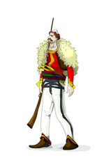 Medieval Albanian warrior man wearing folk dress.