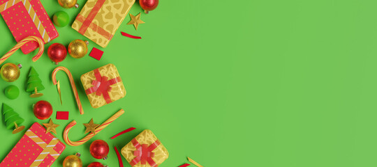 Christmas background with with gifts and ornaments 