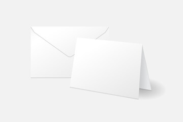 White standing greeting card and envelope mockup template.