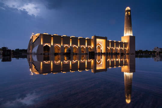 Qatar Mosque in night view with reflection