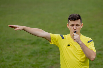 Referee indicates a violation of the rules. Concept of sport, rules violation, controversial...