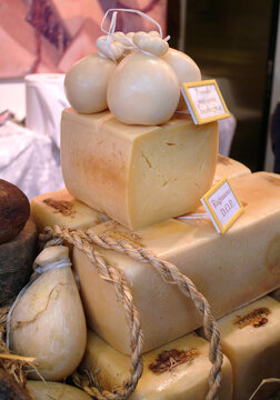 Turin, Piedmont, Italy. -10/22/2010- The food fair "Salone del Gusto". Ragusano cheese.