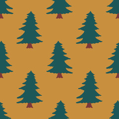 Spruce forest seamless pattern. Holiday background. Cute Happy Holidays wrapping paper. Vector illustration. Vector illustration.