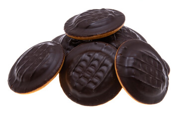 chocolate biscuit cookies with orange jam isolated