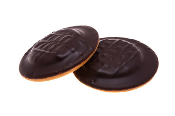 chocolate biscuit cookies with orange jam isolated