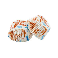 White round paper baking forms for muffins and cupcakes with sea world pattern