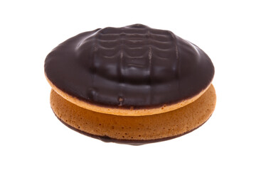 chocolate biscuit cookies with orange jam isolated