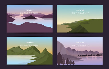 Vector landscape background in a flat style. Natural landscape background are a minimalist, polygonal concept.