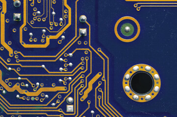 Fototapeta na wymiar Computer circuit board close up. Background for the theme of electronics and computerization