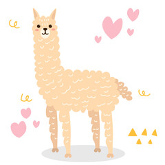 Cute cartoon Llama in flat style isolated on white background. Animal card. Vector illustration.