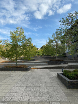 Paths mixed with stairs in an urban park environment.