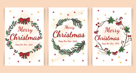 Fototapeta na wymiar Set of Christmas and Happy New Year Card templates, Hand drawn style. Vector design element.