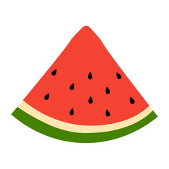 Cute watermelon slice in flat style isolated on white background. Fruit icon. Vector illustration. 