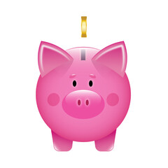 Piggy bank with golden coin. Icon in a cartoon style. concept of banking or business services. Vector illustration.