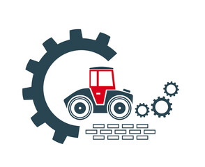 Obraz premium Vector illustration of the icon and logo of an asphalt concrete roller of special equipment for construction work of enterprises and organizations. Tractor equipment.