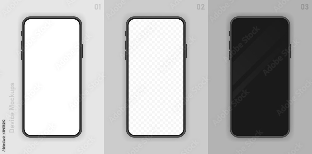 Poster set realistic smartphone blank screen, phone mockup isolated on transparent background. template for