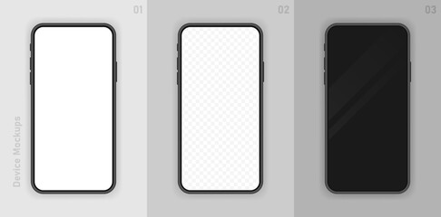 Set realistic smartphone blank screen, phone mockup isolated on transparent background. Template for infographics or presentation UI design interface