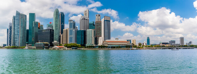 A panorama view of the financial district and esplanade of  Singapore, Asia