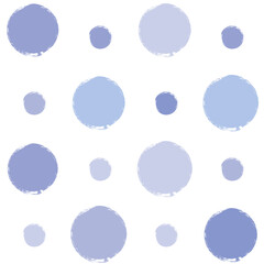 Vector polka dots seamless pattern, hand drawn blue pastel watercolor stains. Ink doted background, isolated on white.