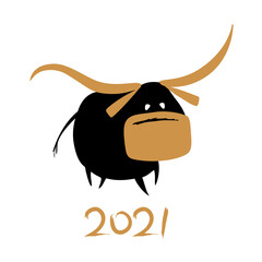 Funny bull, ox New Year card 2021 stock illustration. Asia, China - East Asia, 2021, Animal, Animals In The Wild