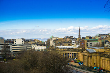 View of  Old town Edinburgh and Edinburgh castle in Scotland.