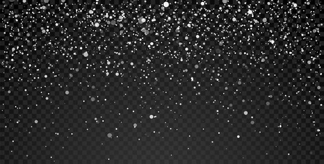 Snowfall background. Christmas holiday decoration with snow. Falling snowflakes on transparent background. Vector illustration