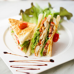 Club sandwiches. A closed up food photography of club sandwiches.