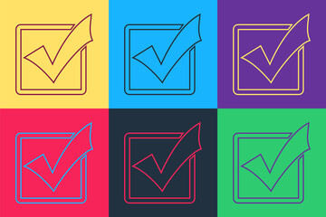 Pop art Check mark in a box line icon isolated on color background. Tick symbol. Check list button sign. Vector.