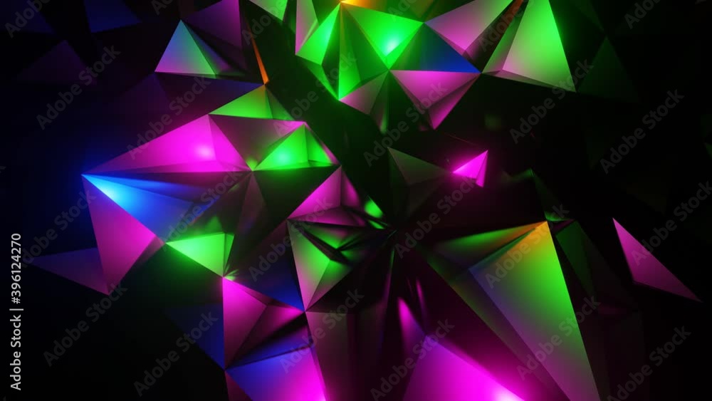 Poster abstract background of triangular animated building net with colorful lighting, loop animation