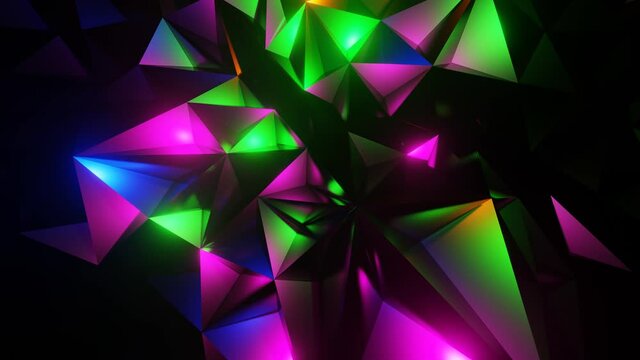 abstract background of triangular animated building net with colorful lighting, loop animation