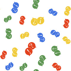 Color Speech bubbles with Question and Exclamation marks icon isolated seamless pattern on white background. FAQ sign. Copy files, chat speech bubble. Vector.