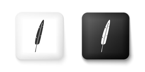 Black and white Feather pen icon isolated on white background. Square button. Vector.