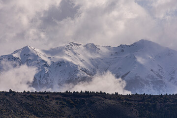 Snow covered Andes mountains in Los Alerces National Park during winter season, Patagonia, Argentina