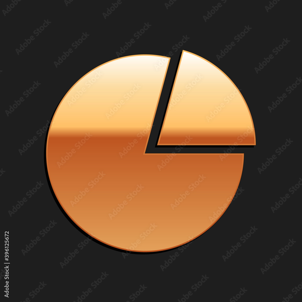 Poster gold pie chart infographic icon isolated on black background. presentation graph sign. diagram chart