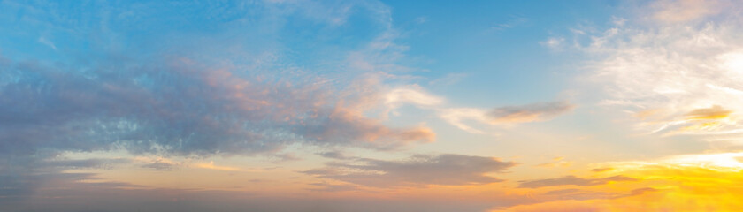 Gorgeous panorama scenic of sunrise and sunset with silver lining and cloud in the morning and...