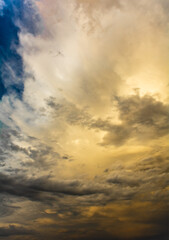Blurred blue yellow dramatic stormy sky and cloud before the storm