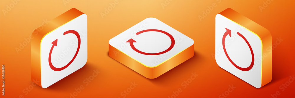 Poster isometric refresh icon isolated on orange background. orange square button. vector.