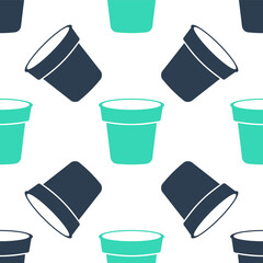 Green Flower pot icon isolated seamless pattern on white background. Vector.