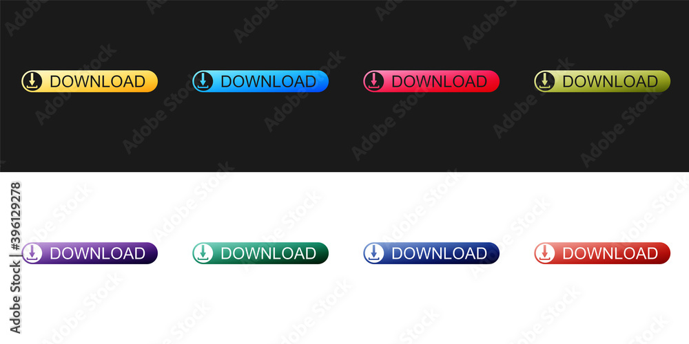 Poster set download button with arrow icon isolated on black and white background. upload button. load symb