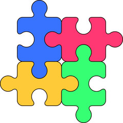 Multi-colored puzzle pieces connected together vector on white background isolated