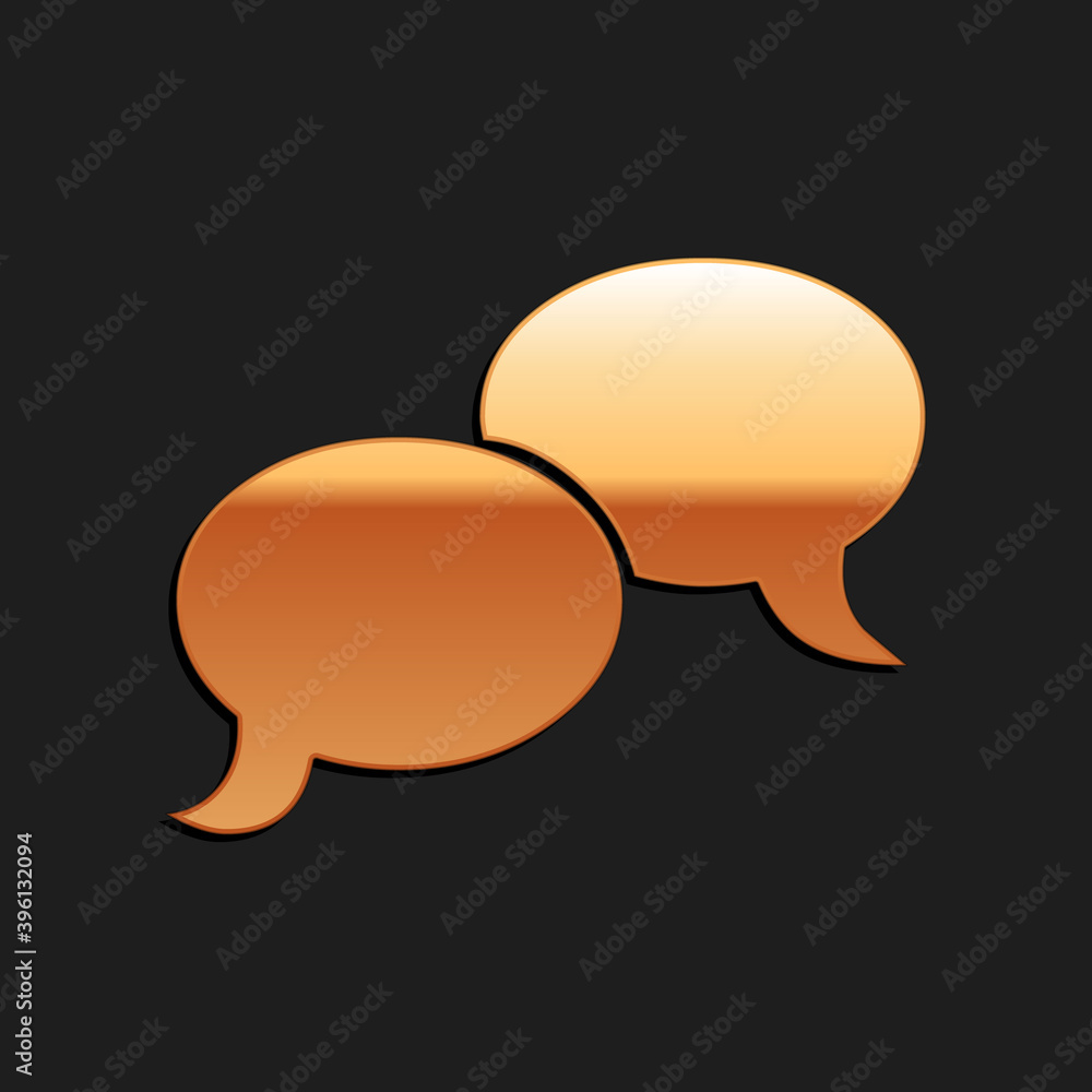 Poster gold blank speech bubbles icon isolated on black background. faq sign. copy files, chat speech bubbl