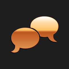 Gold Blank speech bubbles icon isolated on black background. FAQ sign. Copy files, chat speech bubble and chart web icons. Long shadow style. Vector.