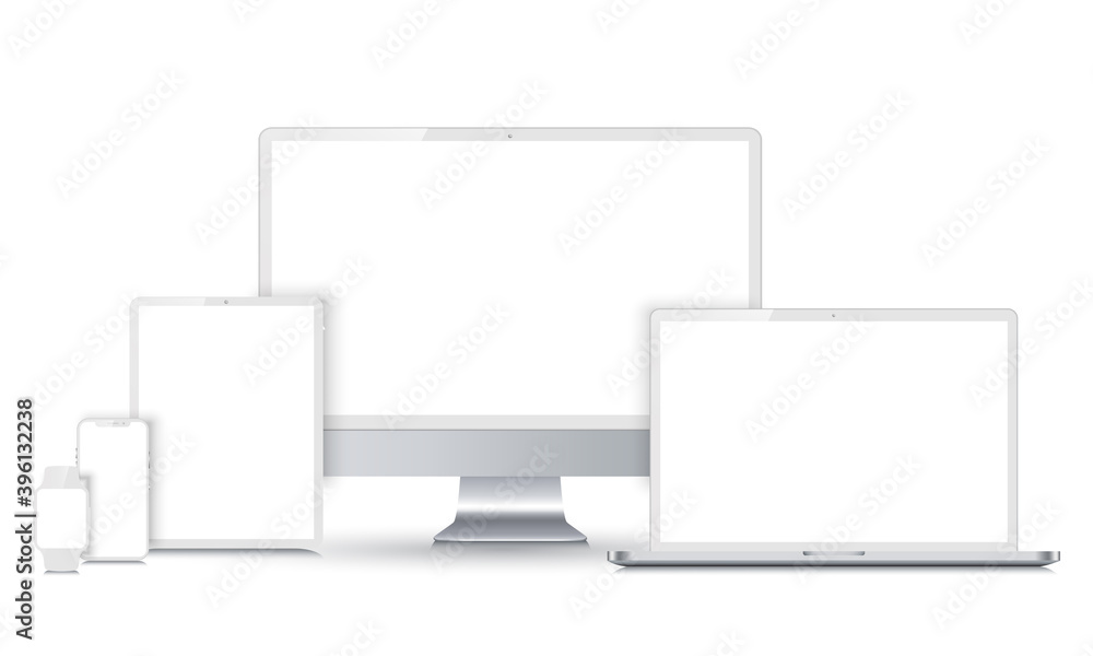 Poster Set mockup technology devices with white empty display - stock vector