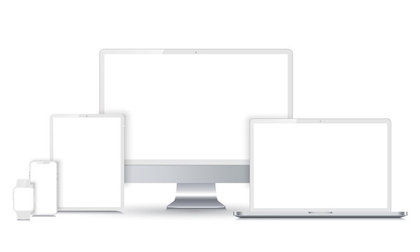 Set mockup technology devices with white empty display - stock vector
